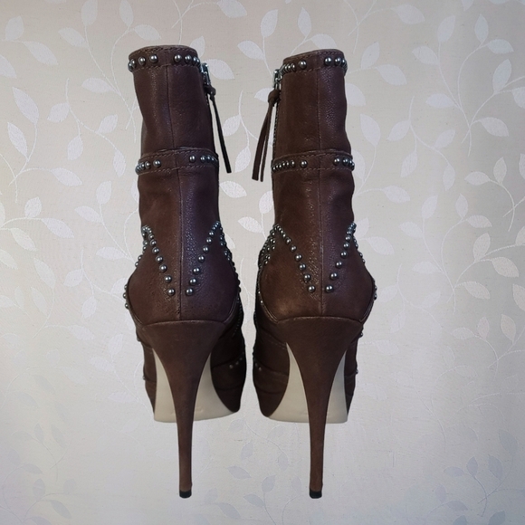 Miu Miu Y2K Platform Stiletto Boots - Studded Brown Ankle Heels 37 Designer - Picture 7 of 15